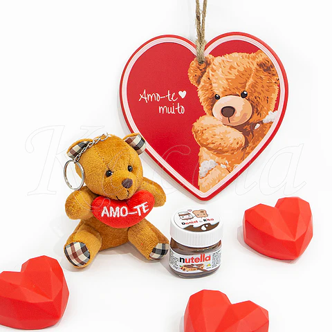 Pack Quadro, Peluche e Nutella Personalizada Amo-te
