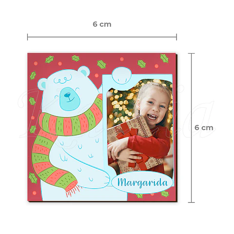 Íman Personalizado Quadrado Natal Urso com Foto e Nome