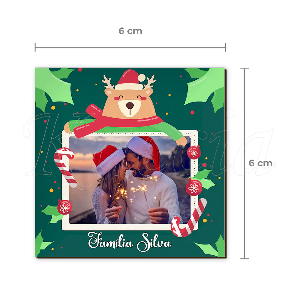 Íman Personalizado Quadrado Natal Rena com Foto e Frase 2