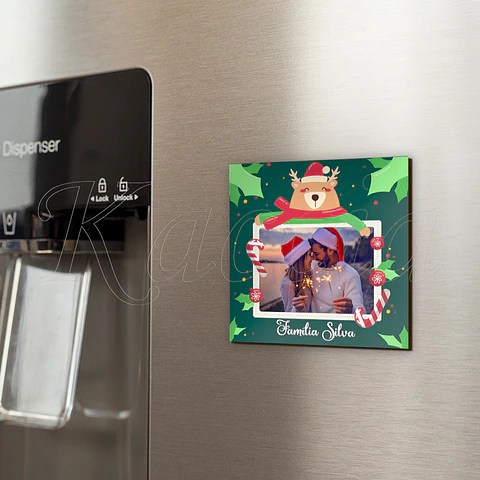 Íman Personalizado Quadrado Natal Rena com Foto e Frase