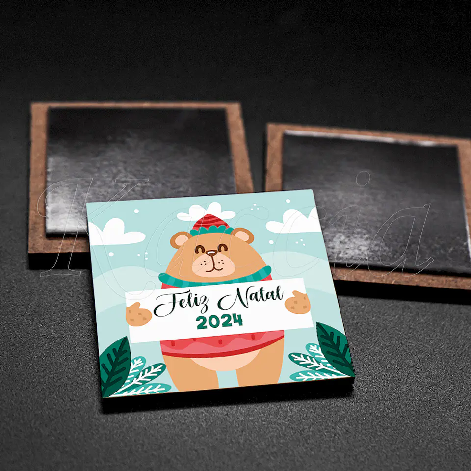 Íman Personalizado Quadrado Natal Urso com Frase 3
