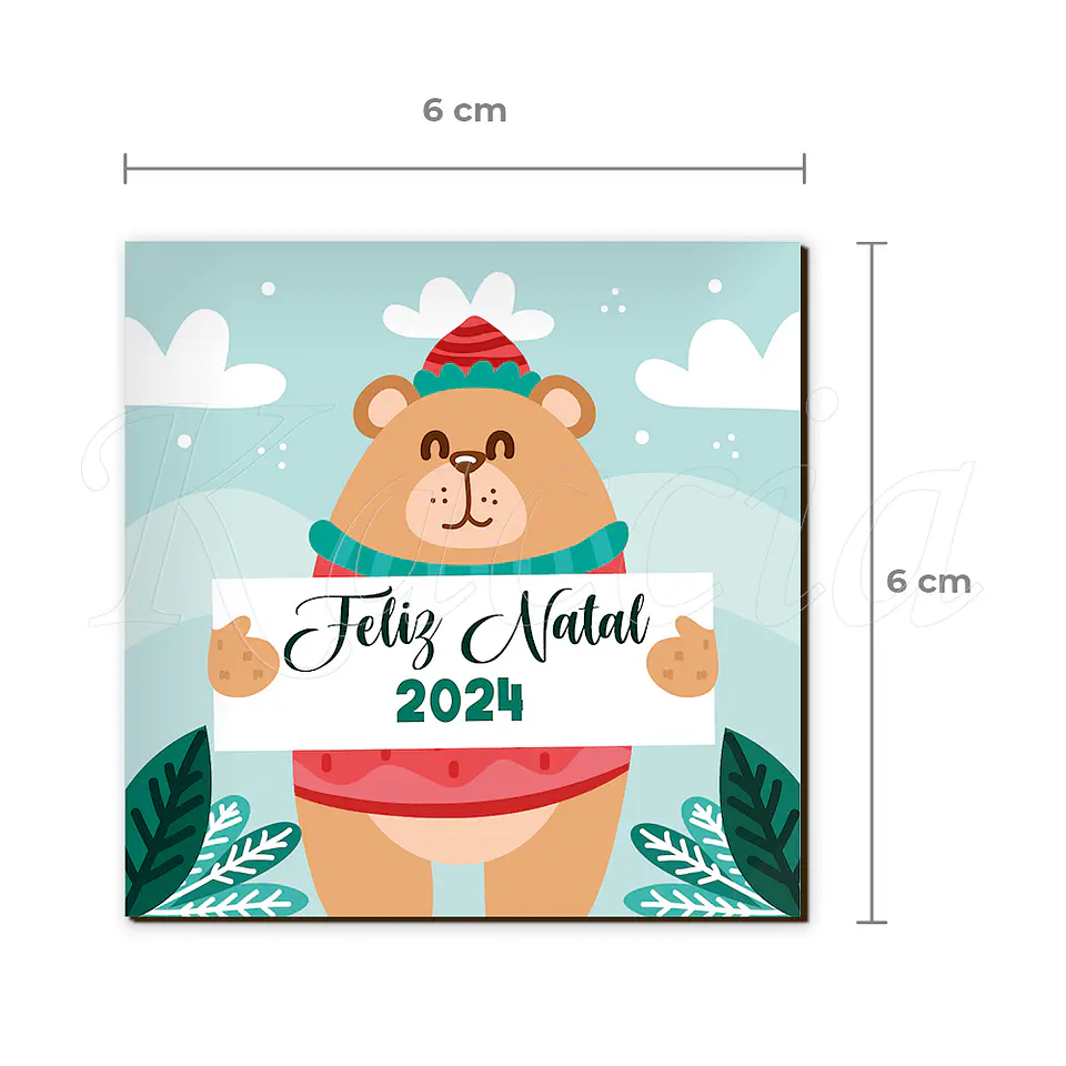 Íman Personalizado Quadrado Natal Urso com Frase 2