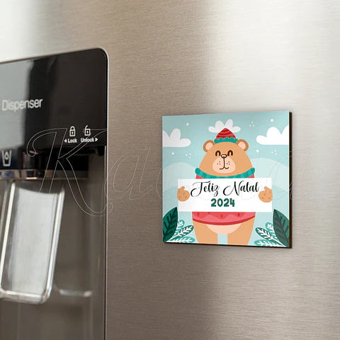 Íman Personalizado Quadrado Natal Urso com Frase