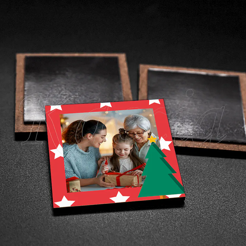 Íman Personalizado Quadrado Natal Árvore com Foto 3