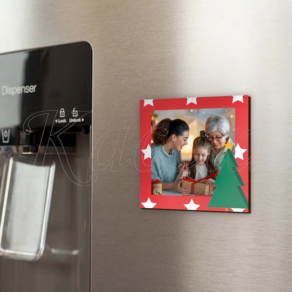 Íman Personalizado Quadrado Natal Árvore com Foto 1