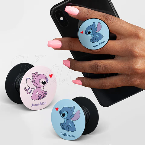 Conjunto de Pop Sockets Personalizados Stitch & Ángel com Nomes