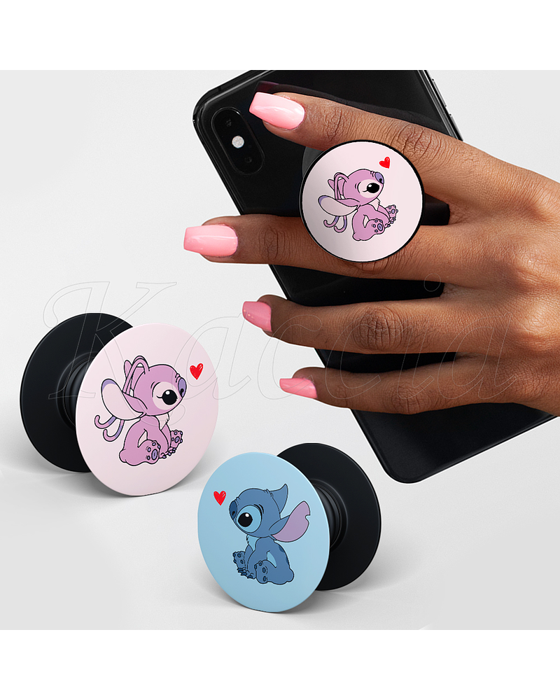 Conjunto de Pop Sockets Personalizável Stitch & Ángel