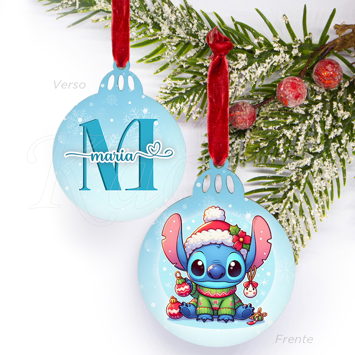 Bola de Natal Personalizável Stitch com Nome Blue 1