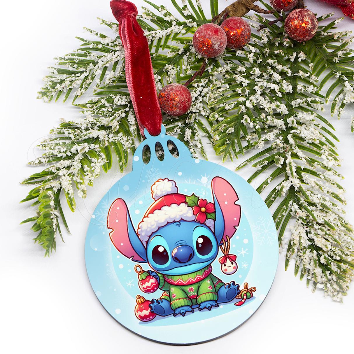Bola de Natal Personalizável Stitch com Nome Blue 2