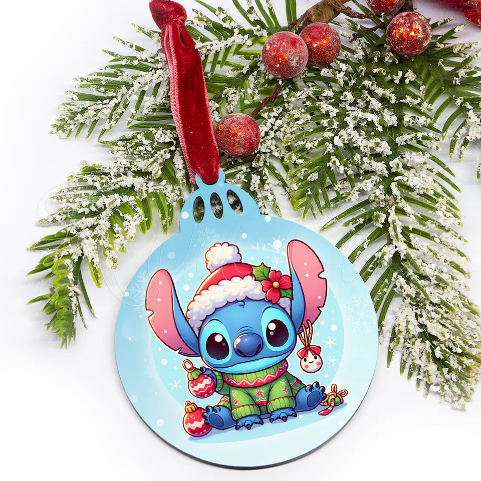 Bola de Natal Personalizável Stitch com Nome Blue 2