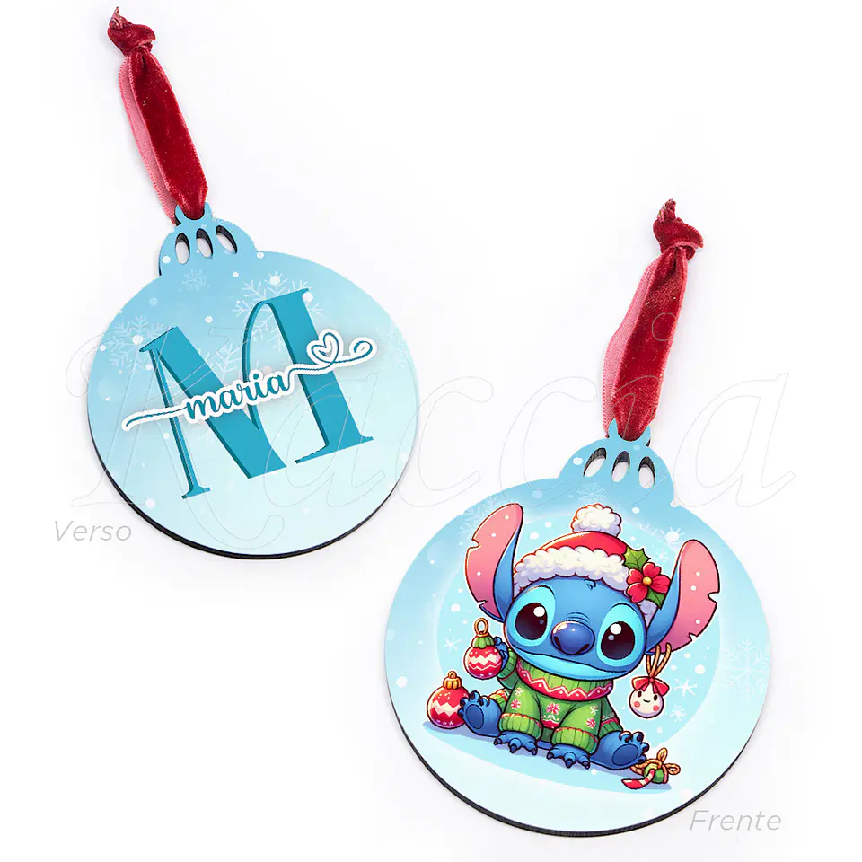 Bola de Natal Personalizável Stitch com Nome Blue 3