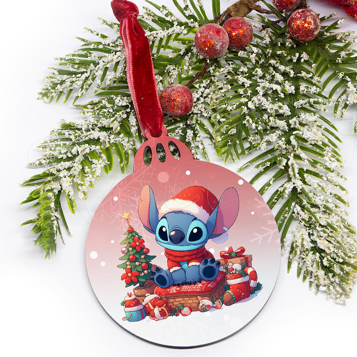 Bola de Natal Personalizável Stitch com Nome Red 2
