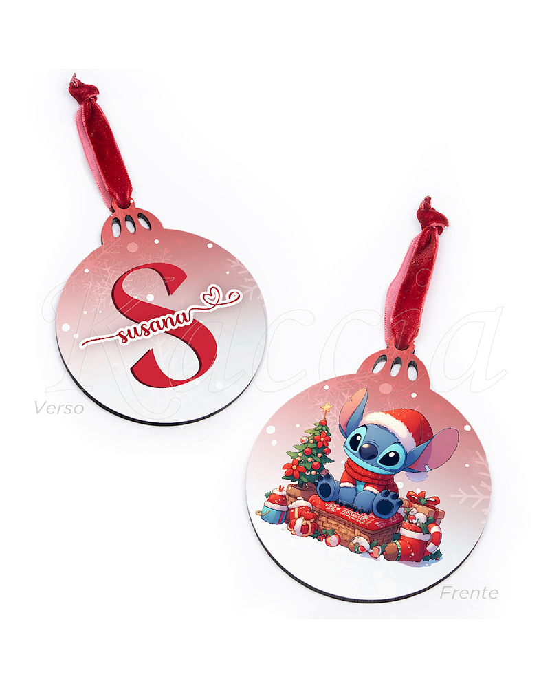 Bola de Natal Personalizável Stitch com Nome Red