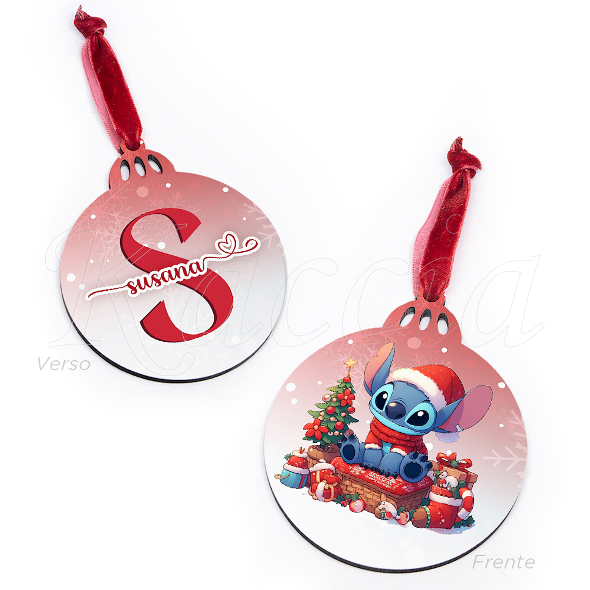 Bola de Natal Personalizável Stitch com Nome Red 3