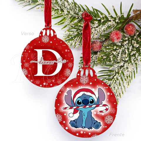 Bola de Natal Personalizável Stitch com Nome Snow