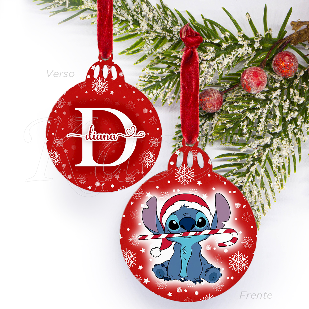 Bola de Natal Personalizável Stitch com Nome Snow 1