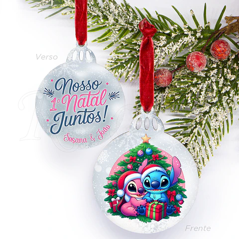 Bola de Natal Personalizável Primeiro Natal Juntos Stitch & Ángel