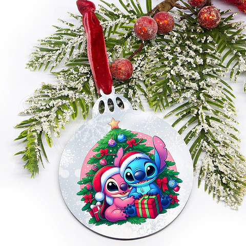 Bola de Natal Personalizável Primeiro Natal Juntos Stitch & Ángel