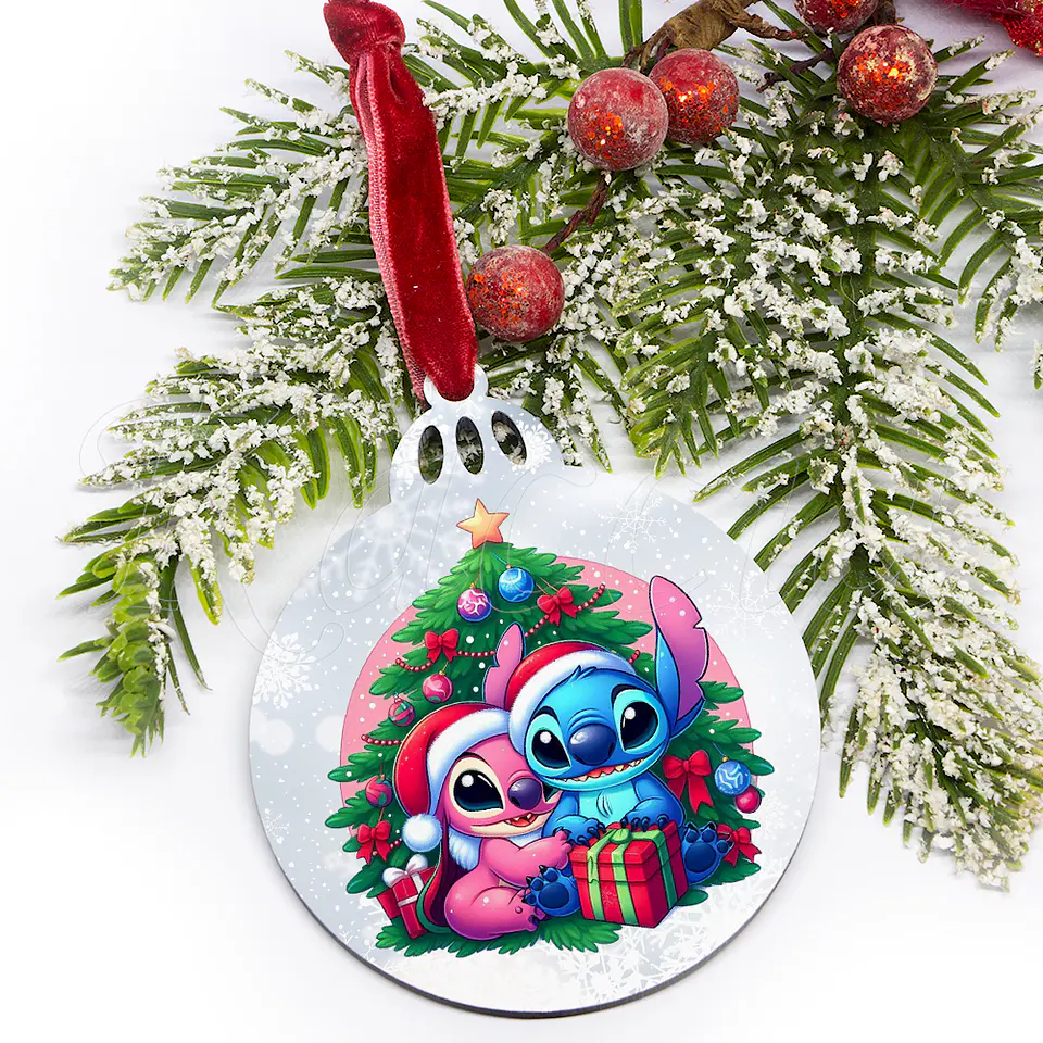 Bola de Natal Personalizável Primeiro Natal Juntos Stitch & Ángel 2