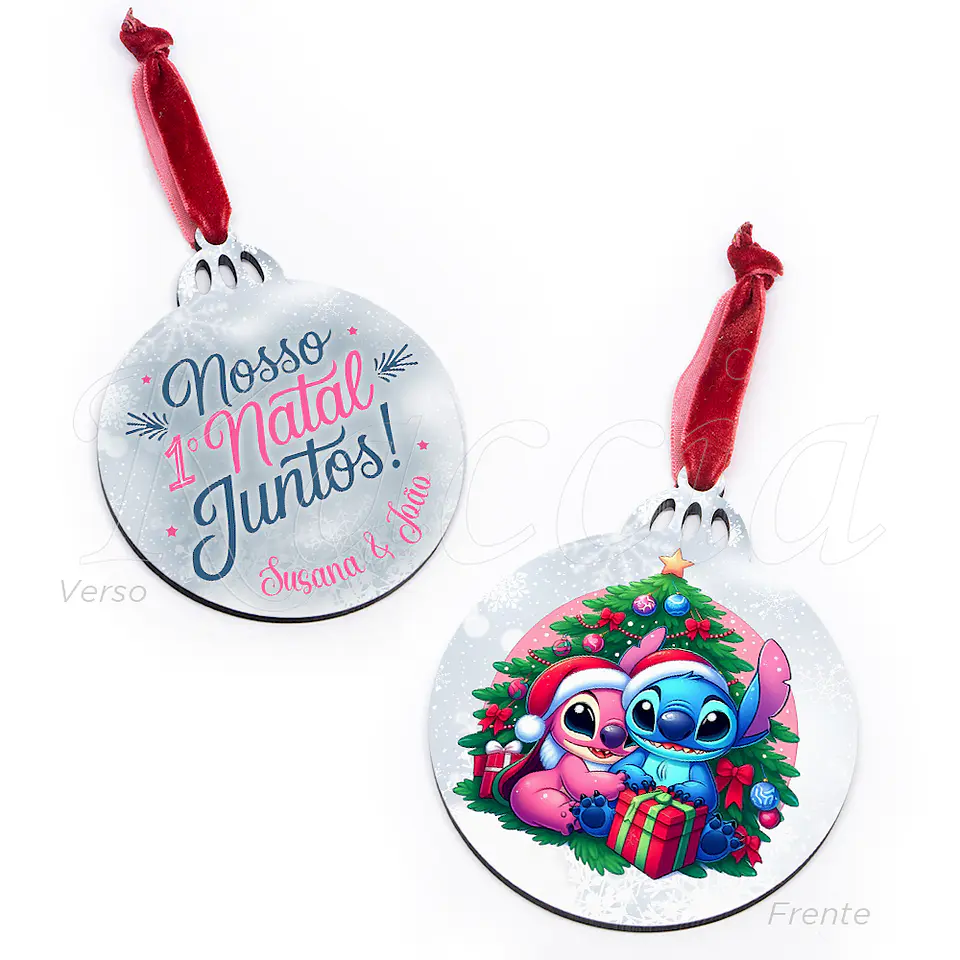 Bola de Natal Personalizável Primeiro Natal Juntos Stitch & Ángel 3