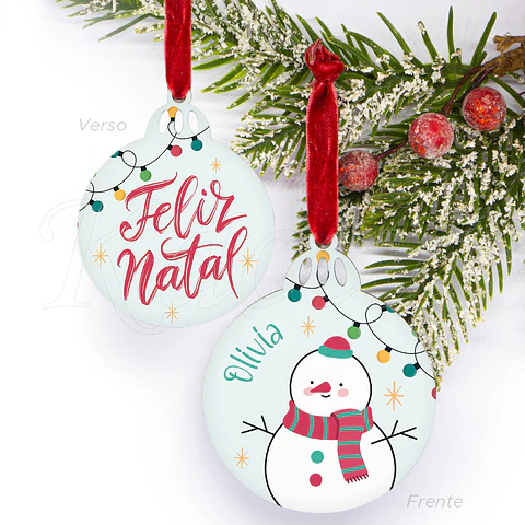 Bola de Natal Personalizável Boneco de Neve com Nome