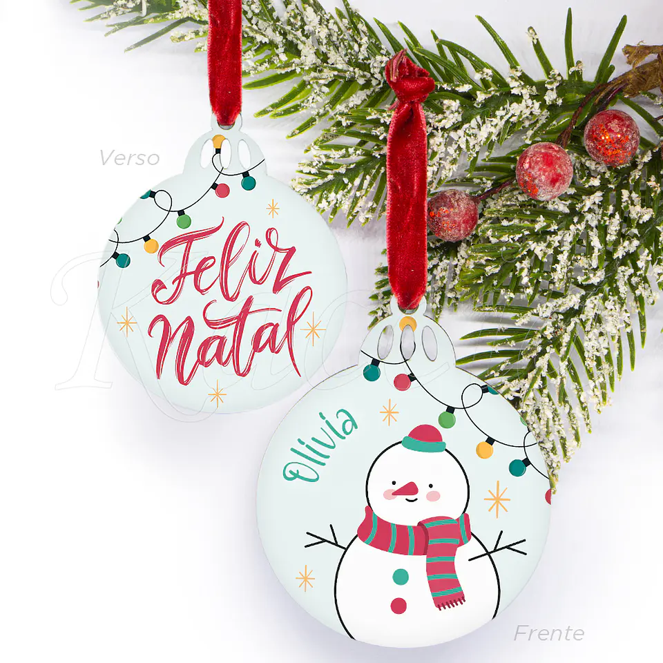 Bola de Natal Personalizável Boneco de Neve com Nome 1