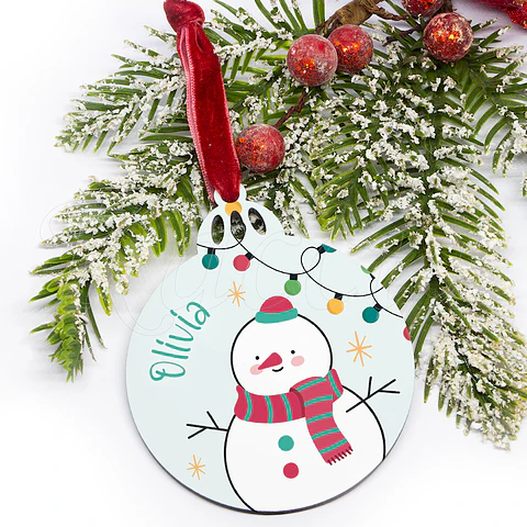 Bola de Natal Personalizável Boneco de Neve com Nome