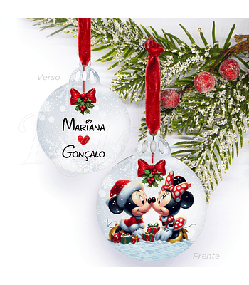 Bola de Natal Personalizável Mickey & Minnie com Nomes