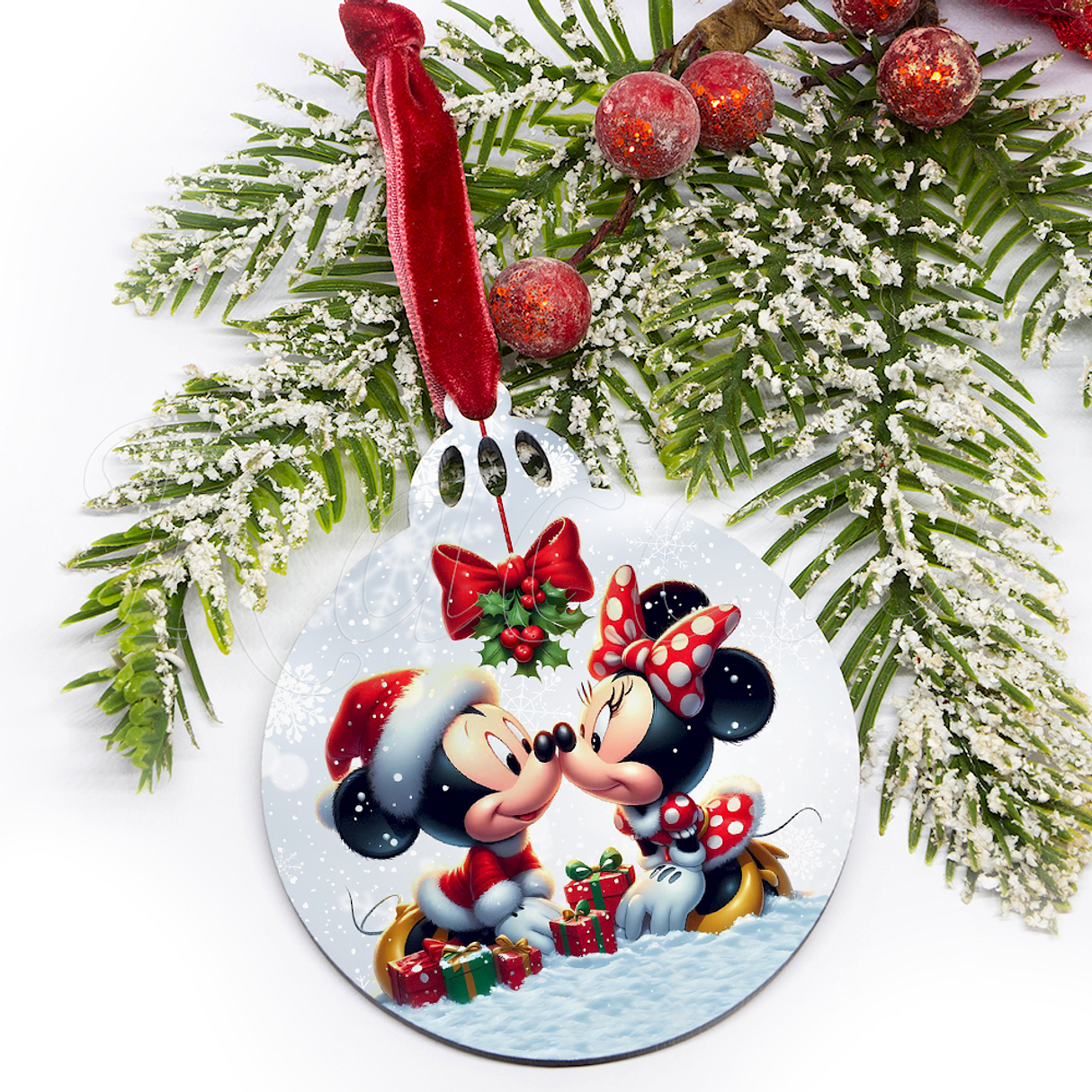 Bola de Natal Personalizável Mickey & Minnie com Nomes 2