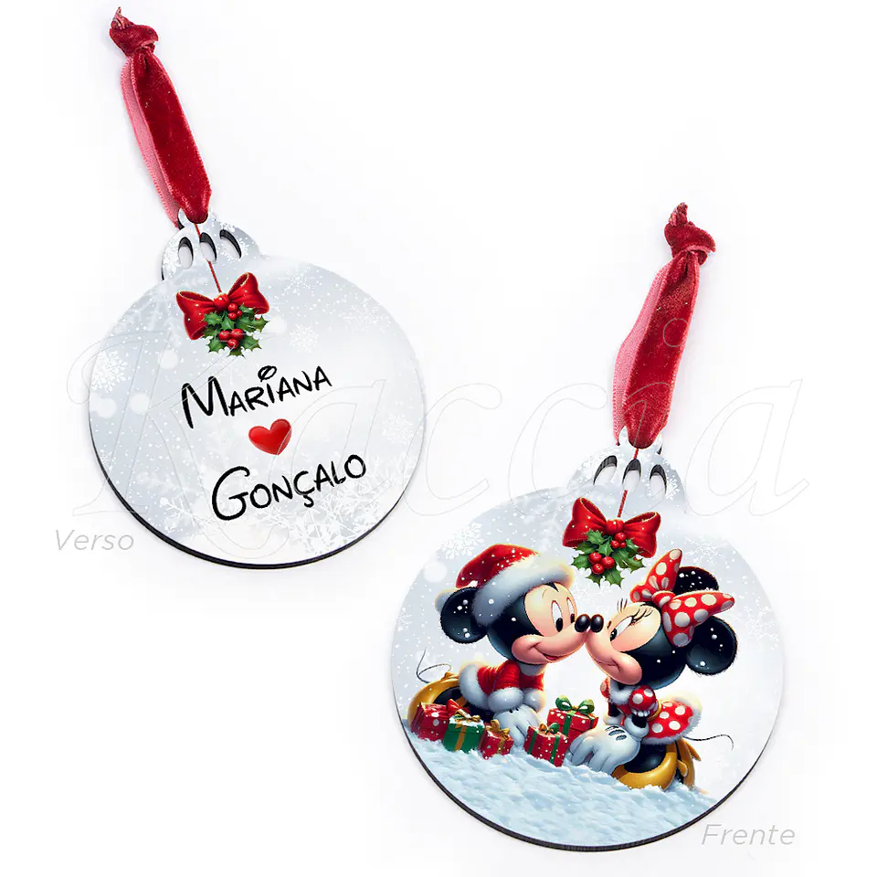 Bola de Natal Personalizável Mickey & Minnie com Nomes 3