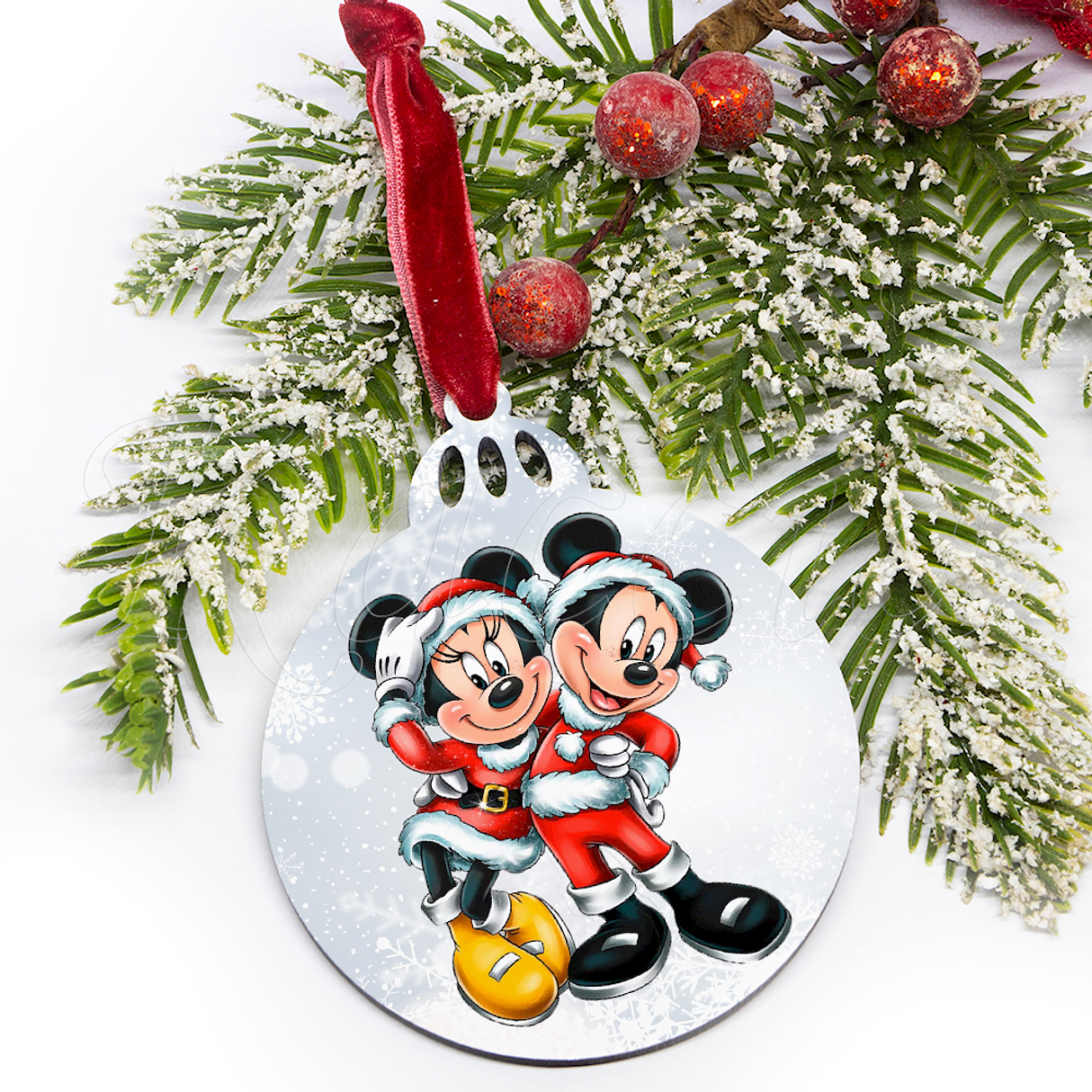 Bola de Natal Personalizável Mickey & Minnie com Nomes 2
