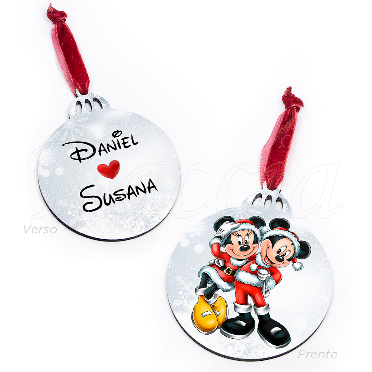 Bola de Natal Personalizável Mickey & Minnie com Nomes 3