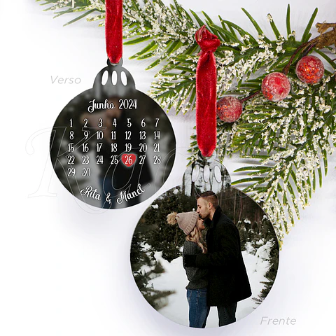 Bola de Natal Personalizável com Foto e Calendário