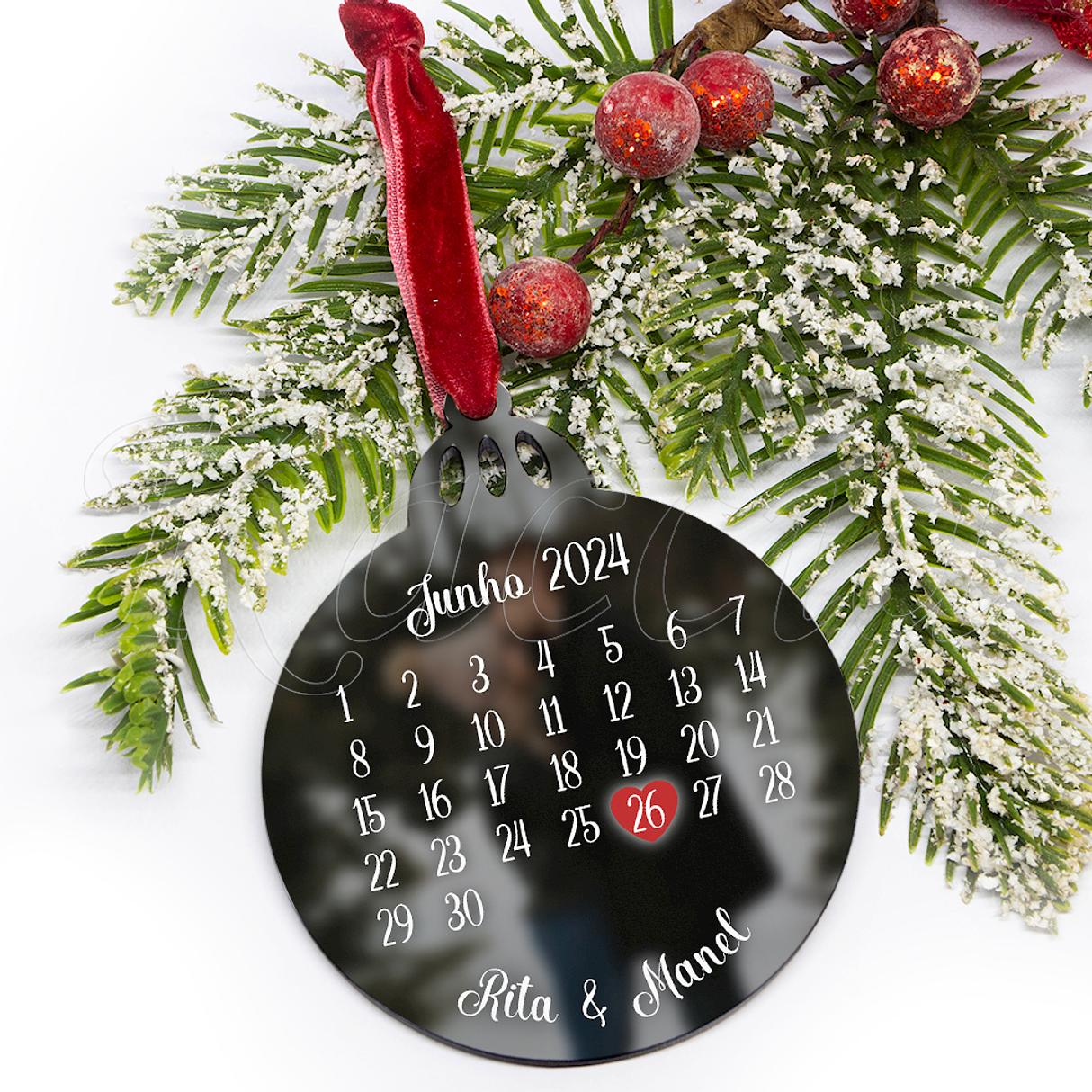 Bola de Natal Personalizável com Foto e Calendário 2