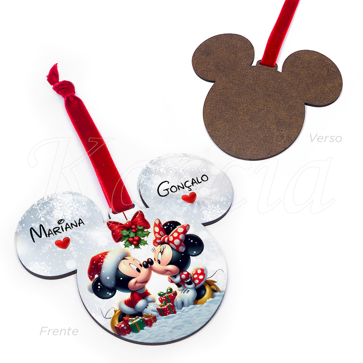 Bola de Natal Personalizável Mickey & Minnie com Nomes 4