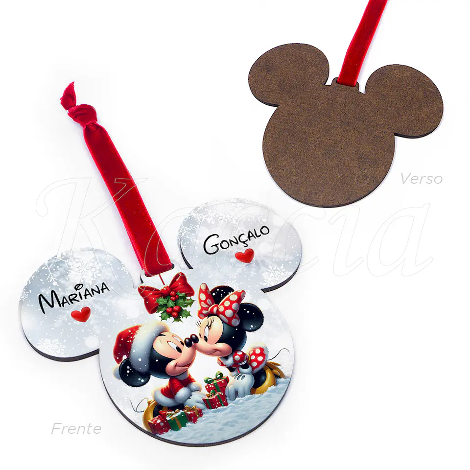 Bola de Natal Personalizável Mickey & Minnie com Nomes 4
