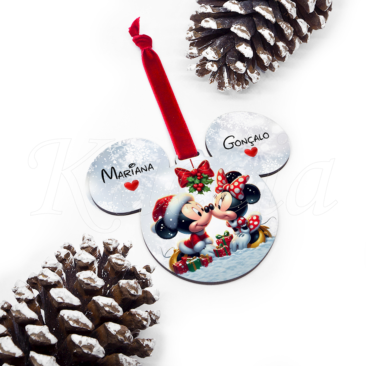 Bola de Natal Personalizável Mickey & Minnie com Nomes 3