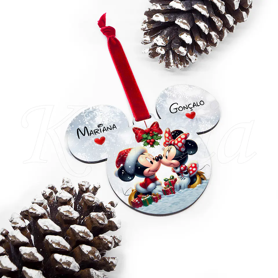 Bola de Natal Personalizável Mickey & Minnie com Nomes 3