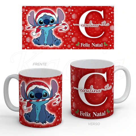 Caneca Personalizada Stitch com Nome Natal Candy