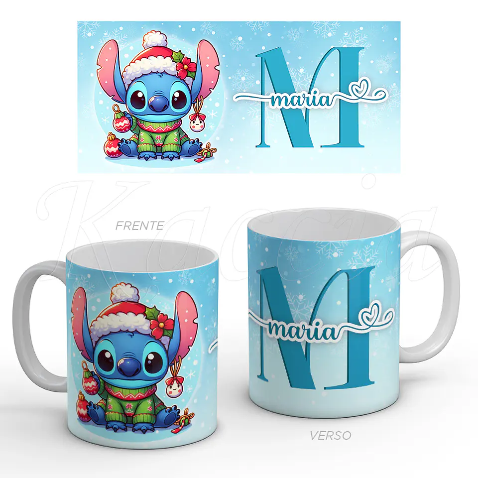 Caneca Personalizada Stitch com Nome Natal Blue 1