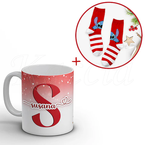 Conjunto Caneca + Meias Stitch Natal Red