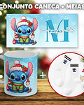 Conjunto Caneca + Meias Stitch Natal Blue