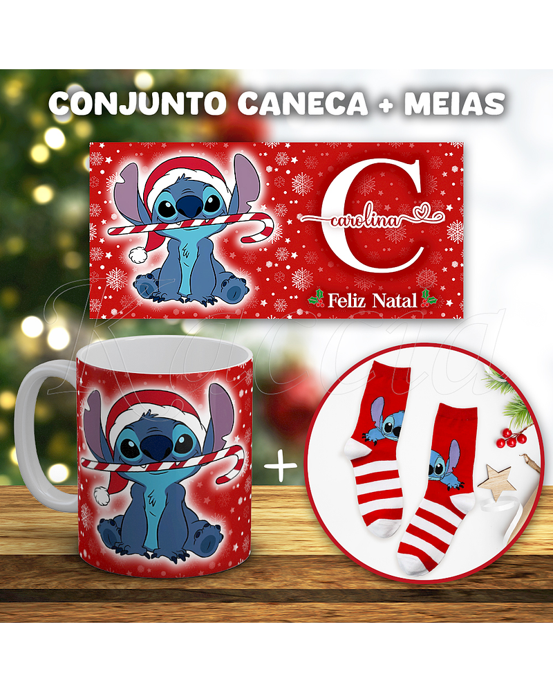 Conjunto Caneca + Meias Stitch Natal Candy