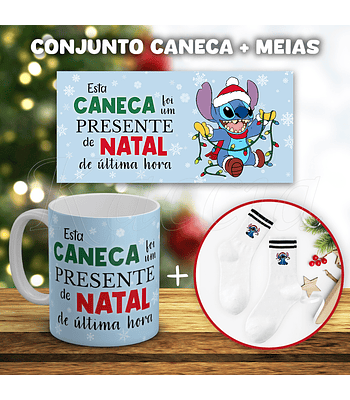 Conjunto Caneca + Meias Stitch Presente de Natal de Última Hora