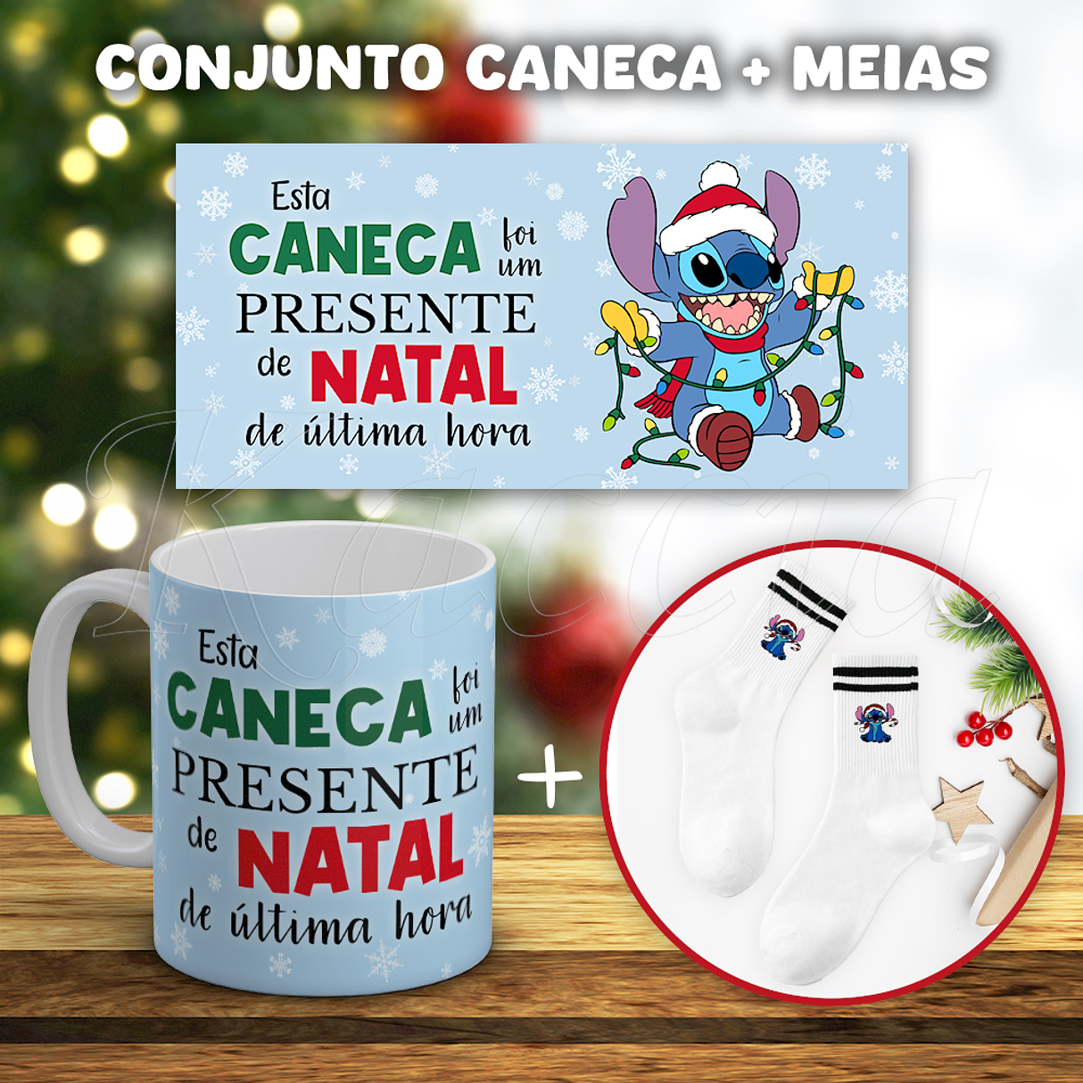 Conjunto Caneca + Meias Stitch Presente de Natal de Última Hora 1