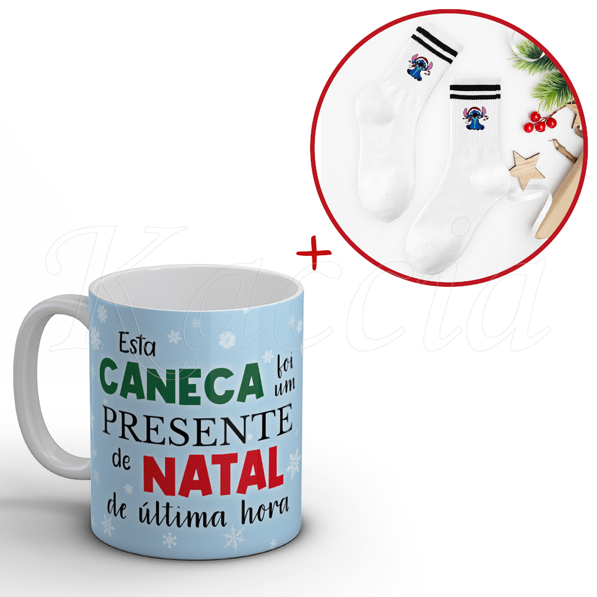 Conjunto Caneca + Meias Stitch Presente de Natal de Última Hora 2