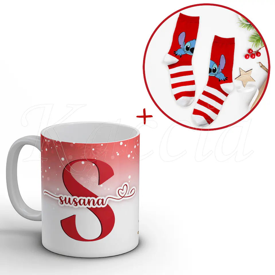 Caneca Personalizada Stitch com Nome Natal Red 4