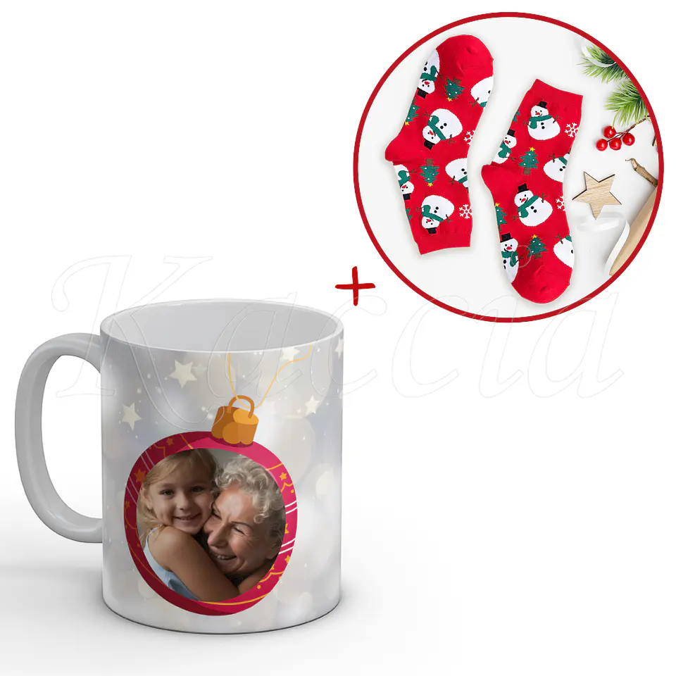 Conjunto Caneca + Meias Bola de Natal com Foto 2