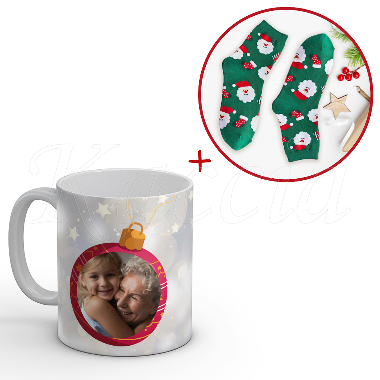 Conjunto Caneca + Meias Bola de Natal com Foto 3
