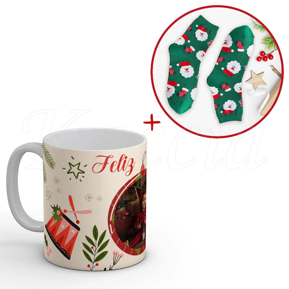 Conjunto Caneca + Meias Feliz Natal com Foto 3